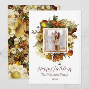 Invitation Vacances Gold Floral Photo Famille Noël