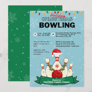 Invitation Vacances Noël Bowl LT Blue Green Snow Party