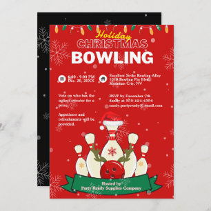 Invitation Vacances Noël Bowling Red & Black Snow Party