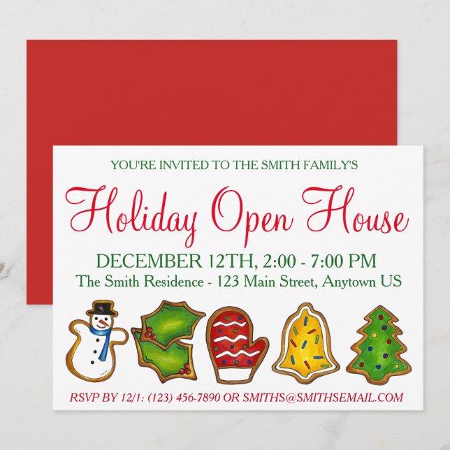 Invitation Vacances Open House Fête Noël Sucre Cookies (Devant / Derrière)