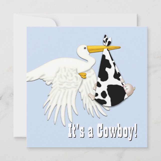Invitation Vache à cigogne bleue Imprimer Baby shower à cowbo (Devant)