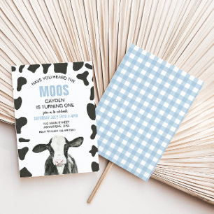 Invitation Vache Avez-vous entendu Moos bleu à carreaux Anniv
