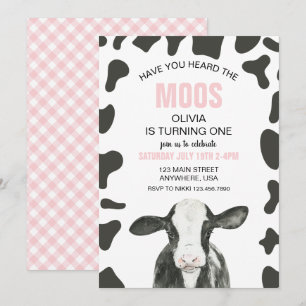 Invitation Vache Avez-vous entendu Moos rose à carreaux Anniv