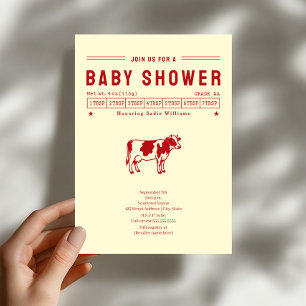 Invitation Vache Beurre Fête de Naissance Rouge Neutre