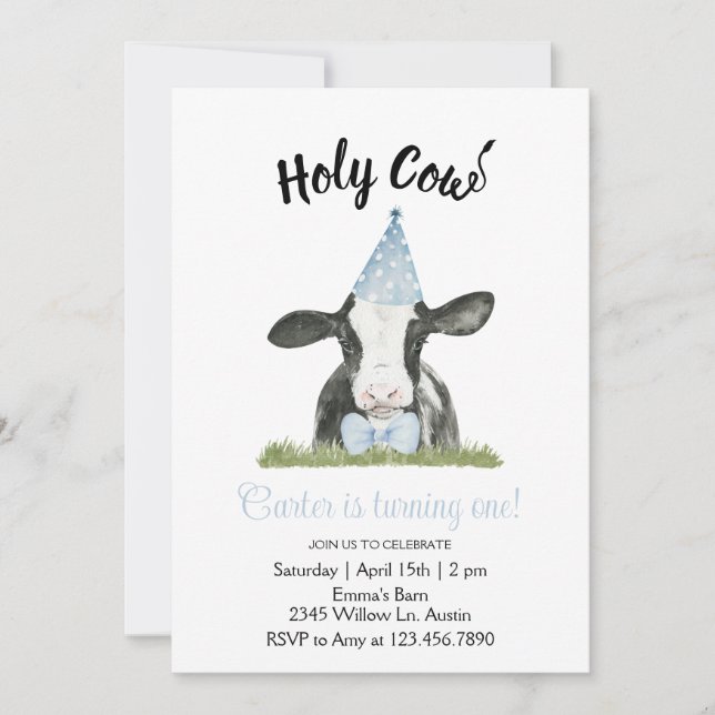 Invitation Vache casquette Blue Party avec vache Imprimer Inv (Devant)
