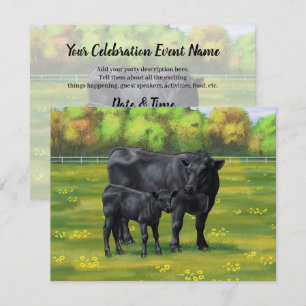 Invitation Vache d'Angus noir et veau mou en pâturage d'été