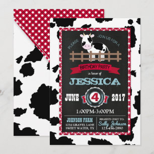 Invitation Vache de vache En vichy pays Anniversaire
