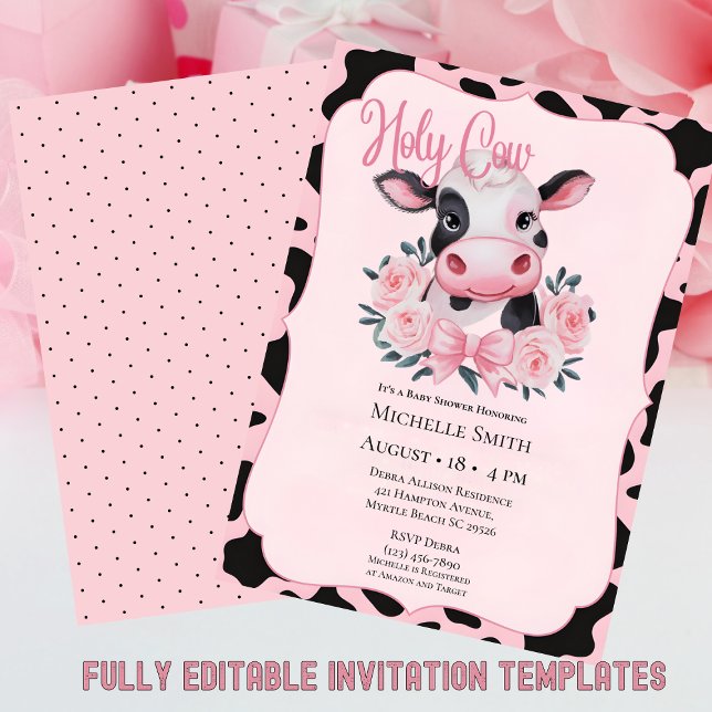 Invitation Vache florale rose Blush Imprimer Baby shower Invi (Créateur téléchargé)