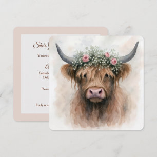 Invitation Vache Highland Bohème Aquarelle Avec Coiffe de Mar