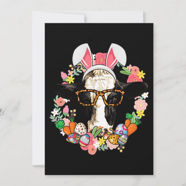 Invitation Vache Lapin Oreilles Joyeux Paysan de Pâques (Devant)
