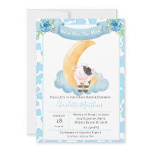 Vache mignonne au-dessus du Baby shower bleu lune