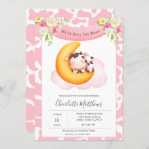 Vache mignonne au-dessus du Baby shower Lune