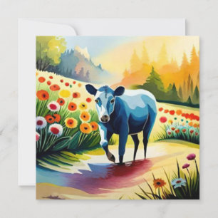 Invitation Vache mignonne dans le champ floral