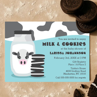 Invitation Vache mignonne et lait et biscuits Baby shower ble
