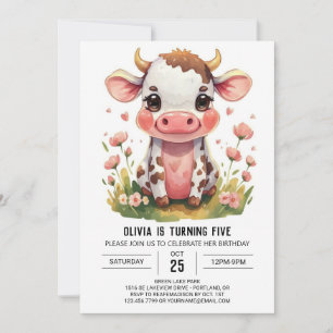 Invitation Vache moderne rose bohème Anniversaire