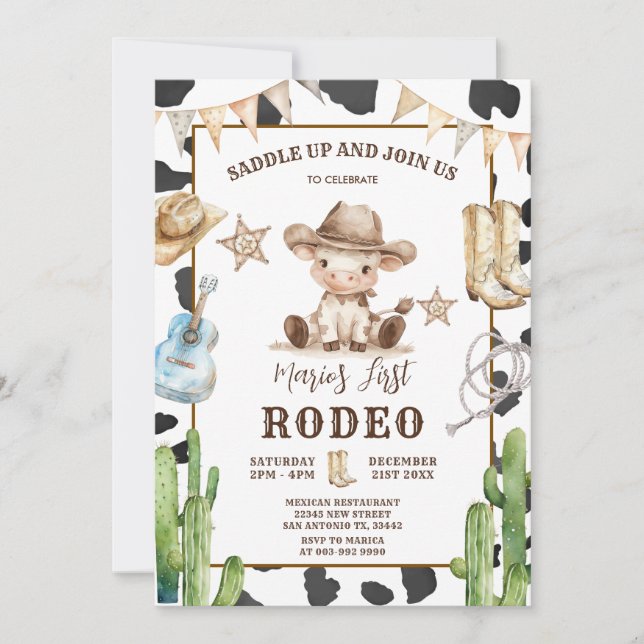 Invitation Vache Motif Wild West Mon premier rodéo Anniversai (Devant)
