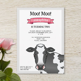Invitation Vache noire et blanche avec roses Barnyard ferme A