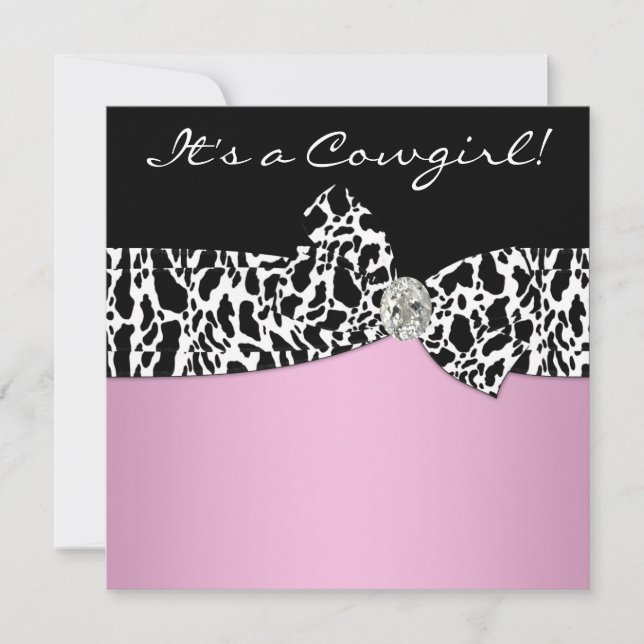 Invitation Vache noire rose Imprimer Baby shower fille (Devant)