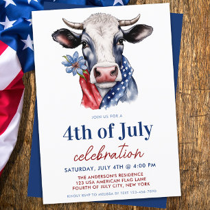 Invitation Vache patriotique 4 juillet Rouge Blanc & Bleu