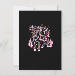 Invitation Vache rose dans les lumières de Noël amusant vache