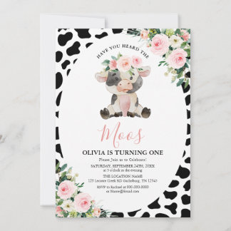 Invitation Vache Rose Floral Avez-Vous Entendu Moos Anniversa