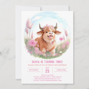 Invitation Vache rose Highland Ferme Magique Anniversaire