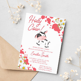 Invitation Vache rose motif mignon baby shower de vache