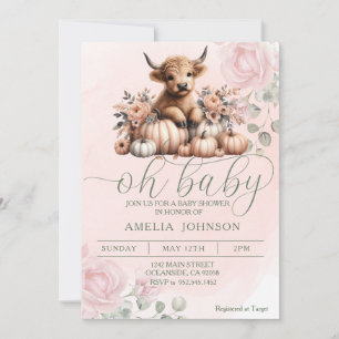 Invitation Vache rose pâle des hautes terres