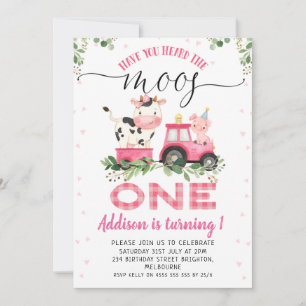 Invitation Vache rose Plaid Moos premier anniversaire