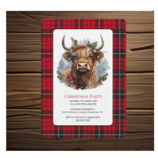 Invitation Vache rouge À damiers Noël Highlander