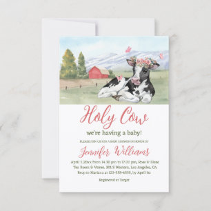 Invitation vache sacrée rose verte fille baby shower 