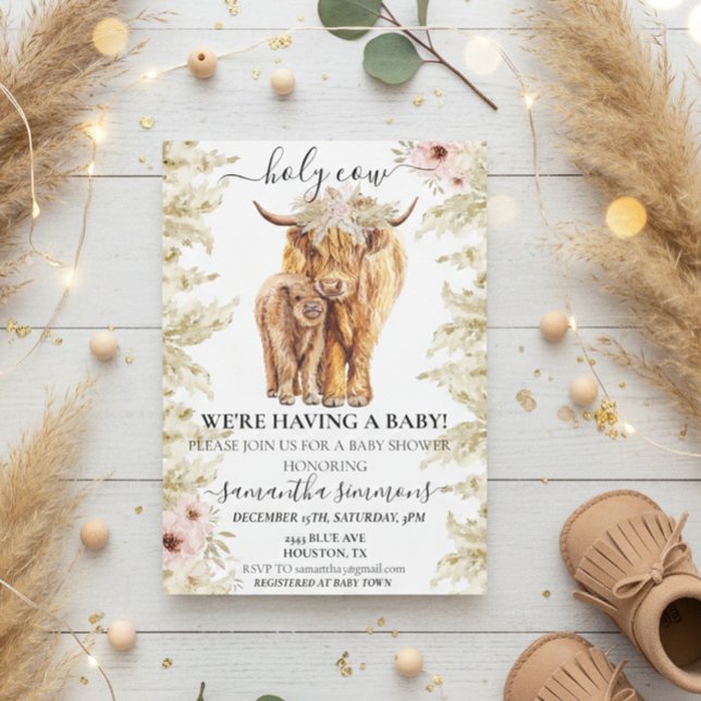 Invitation Vache sacrée Veau des Highlands Baby Shower Herbe  (Créateur téléchargé)