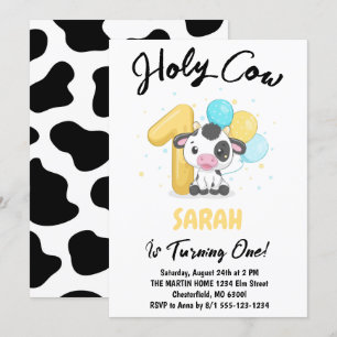 Invitation Vache sainte Je suis une vache 1er Anniversaire Fê