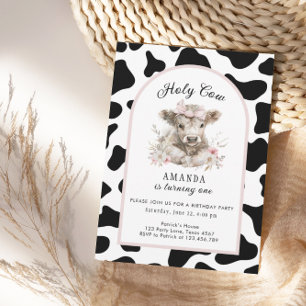 Invitation Vache sainte Je suis une vache fille 1er anniversa