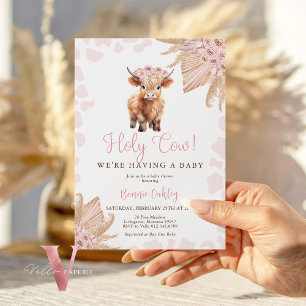 Invitation Vache Sainte Rose Bohème Fleur Séchée Baby Shower