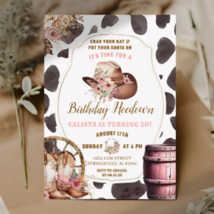 Invitation Vache Skin Woods Cowgirl Anniversaire Hoedown Invi