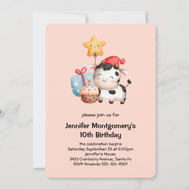 Invitation Vache souriante mignonne adorable Anniversaire (Devant)