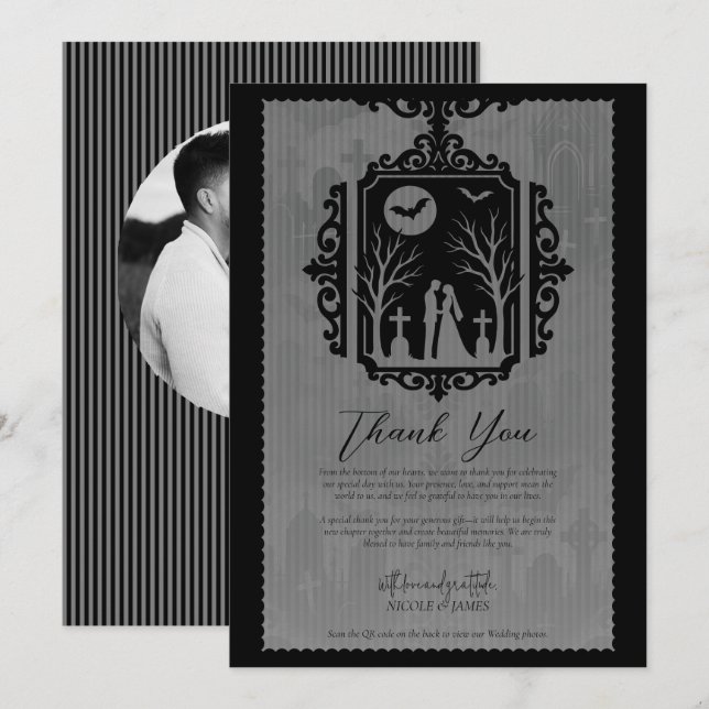 Invitation Vaches de cimetière Noir et gris Mariage gothique  (Devant / Derrière)
