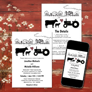 Invitation Vaches et tracteurs Country Farm Tout en un Mariag