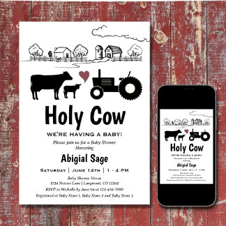 Invitation Vaches mignonnes et tracteur Country Farm Baby sho