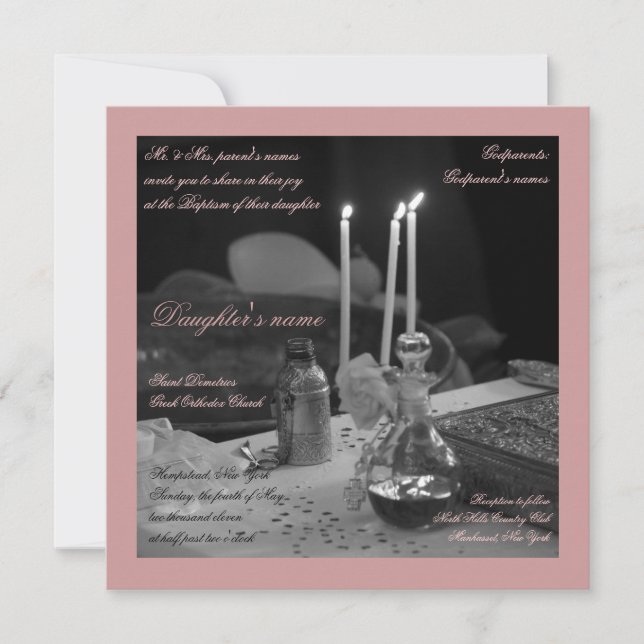 Invitation Vaftisi rose (Devant)