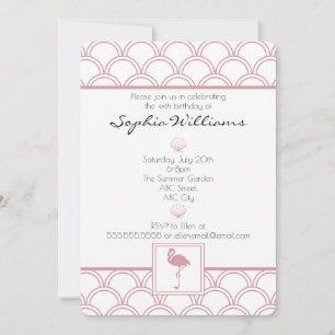Invitation Vague Art Déco Rose Flamant Anniversaire