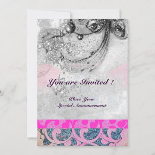 Invitation VAGUES ABSTRAITES, Blanc noir, Mariage rose Fuchsi