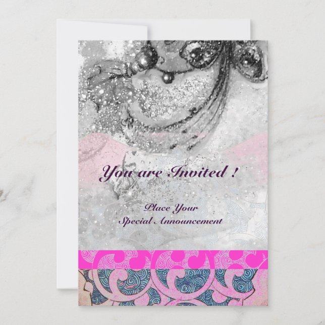 Invitation VAGUES ABSTRAITES ,Noir Blanc,Rose Fuchsia Mariage (Devant)