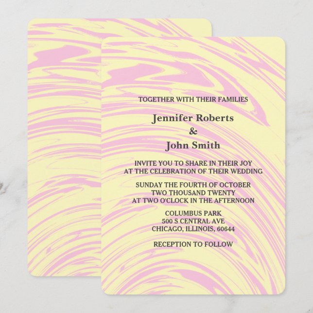 Invitation Vagues Abstraites roses Jaune ivoire Beige Mariage (Devant / Derrière)