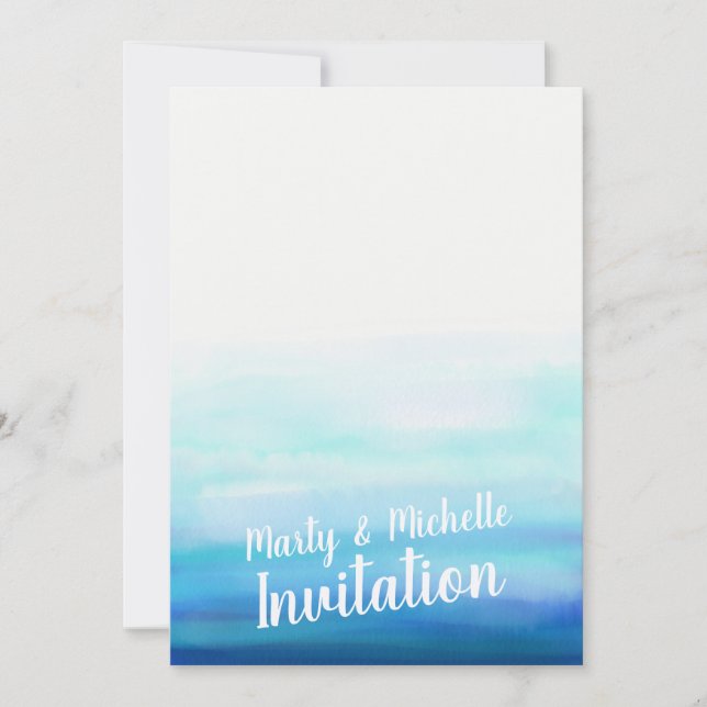 Invitation Vagues aquarelles romantiques bleues (Devant)