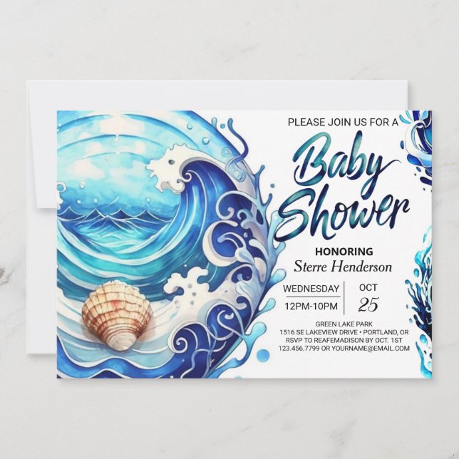 Invitation Vagues Baby shower imprimable (Devant)