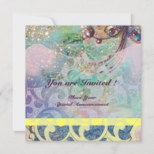 Invitation VAGUES, brillant jaune bleu rose or scintillants