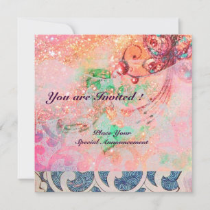 Invitation VAGUES, brillant rouge violet bleu rose or scintil