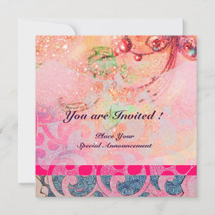 Invitation VAGUES , brillantes étincelles bleu violet rose or